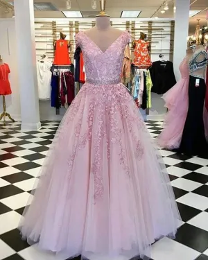 A-line Pink Long Prom Dress Ball Gown    cg20600