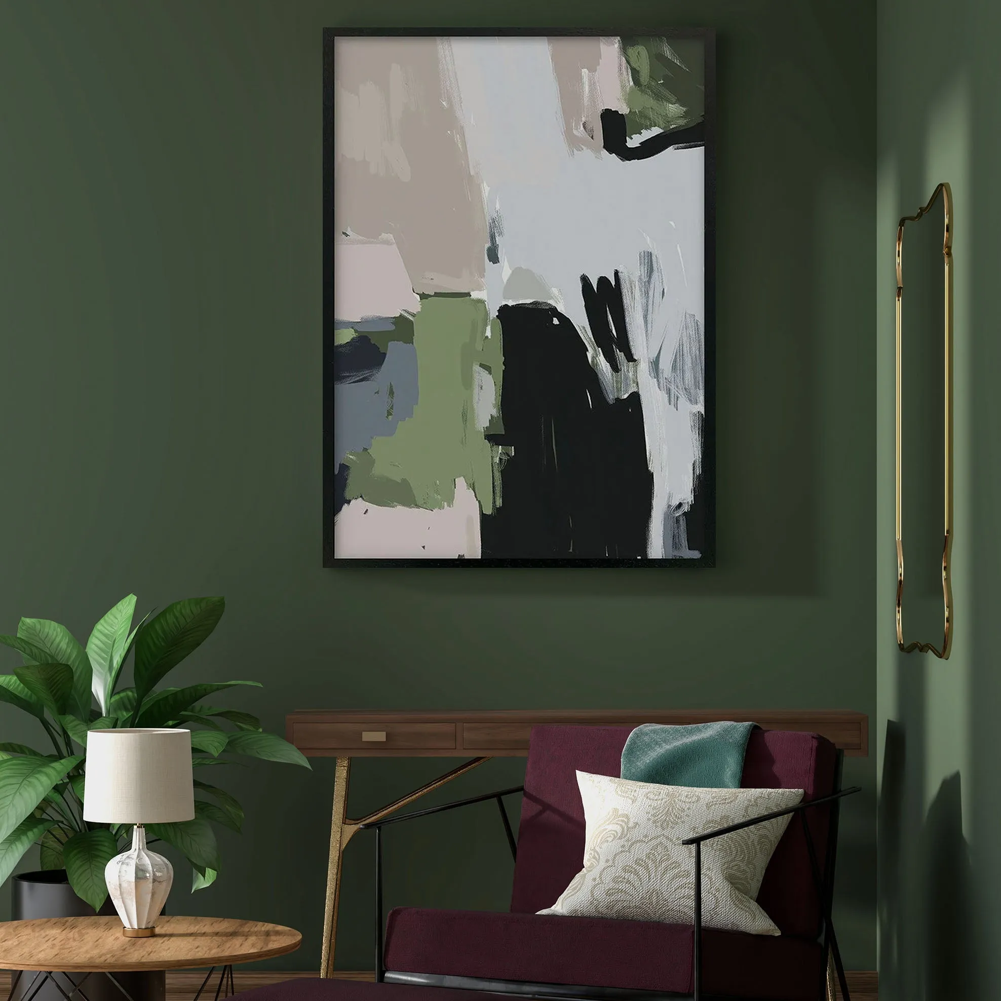 Abstract Green Pastel Framed Canvas