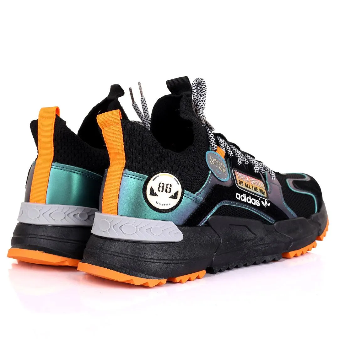 Adid Spider Multi-Coloured Logo Designed Sneakers - Black