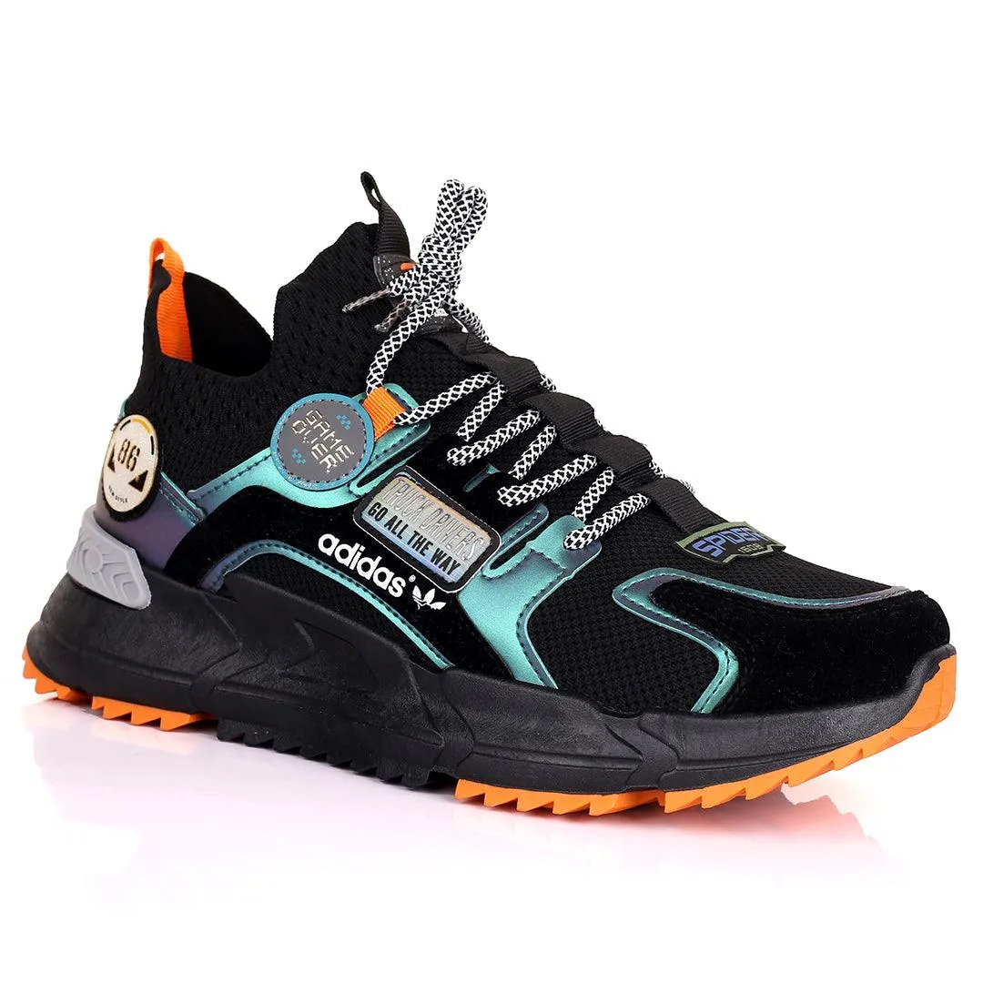 Adid Spider Multi-Coloured Logo Designed Sneakers - Black