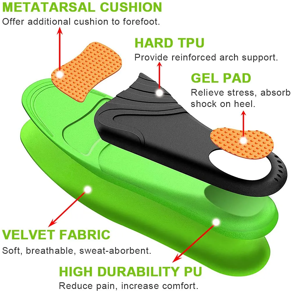 Ailaka Kids Orthotic Arch Support Shoe Insoles, Plantar Fasciitis Cushioning Athletic Inserts for Flatfoot Pain Relief Running Walking 13.5 UK Child/2 UK Green