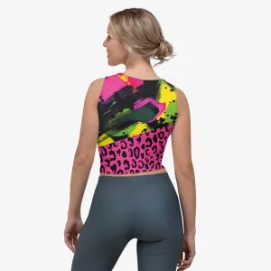 Animal Printed Crop Top "Wild Canvas" Green/Pink/Yellow