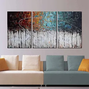 ARTLAND HAND-PAINTED "COLOR FOREST" 3-PIECE GALLERY-WRAPPED ABSTRACT OIL PAINTING ON CANVAS WALL ART DECOR HOME DECORATION 24X48 INCHES