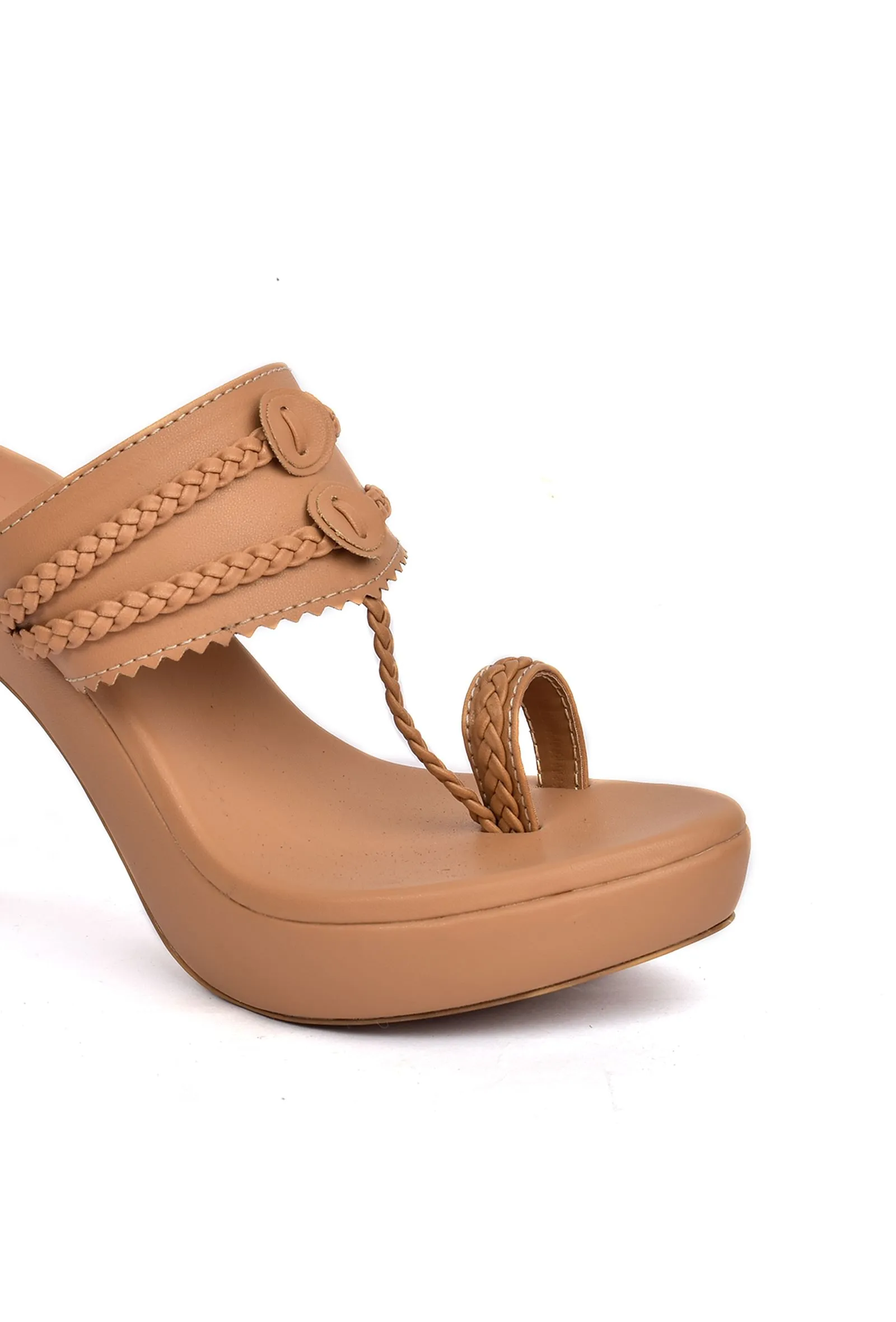 Beige Vegan Leather Kolhapuri Heels