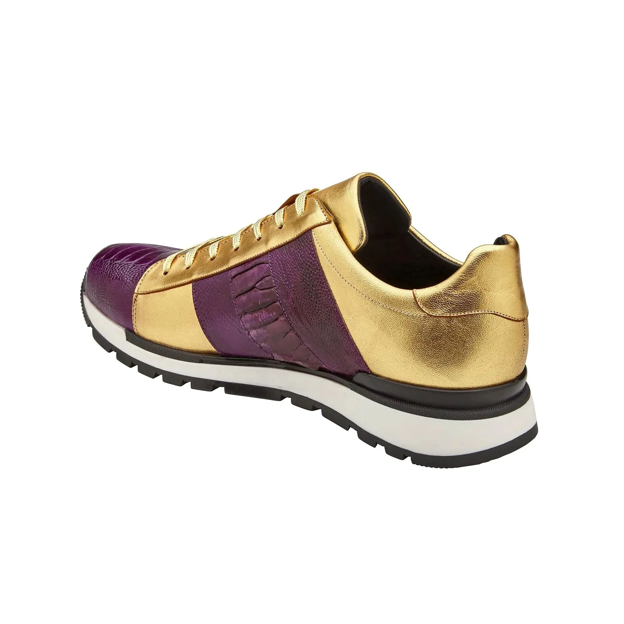 Belvedere Blake in Purple / Gold Color Block Exotic Skin Sneakers