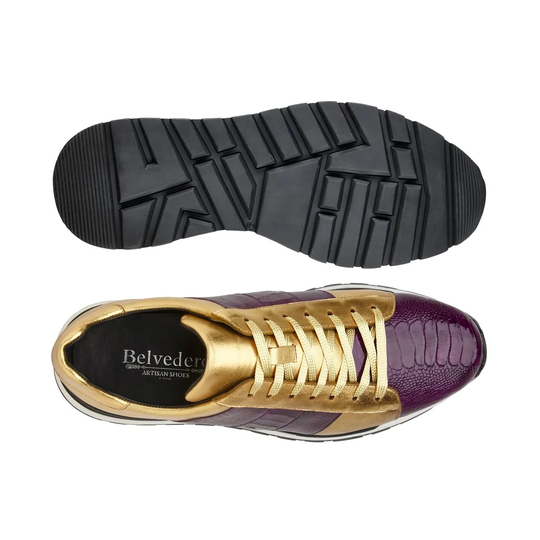 Belvedere Blake in Purple / Gold Color Block Exotic Skin Sneakers