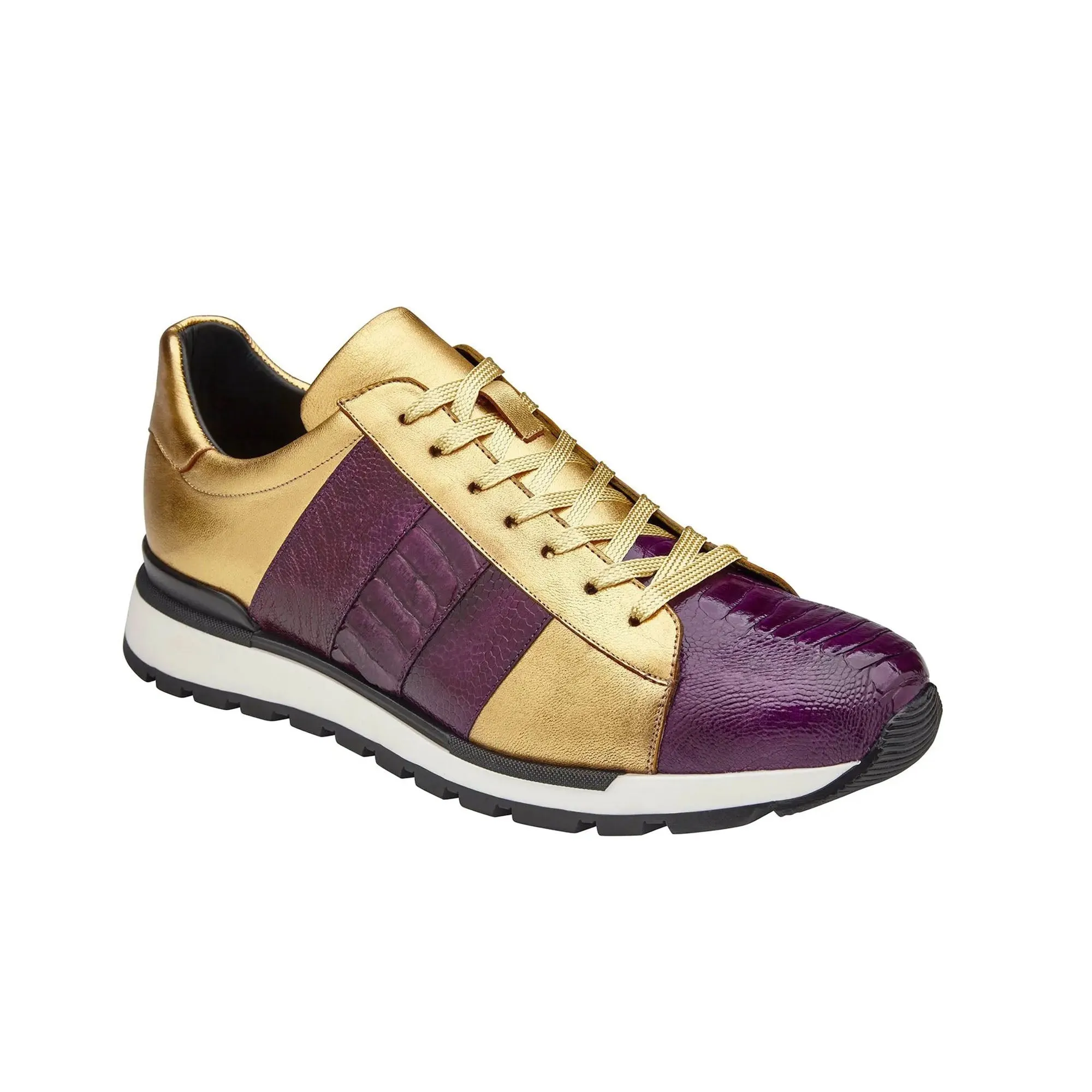 Belvedere Blake in Purple / Gold Color Block Exotic Skin Sneakers