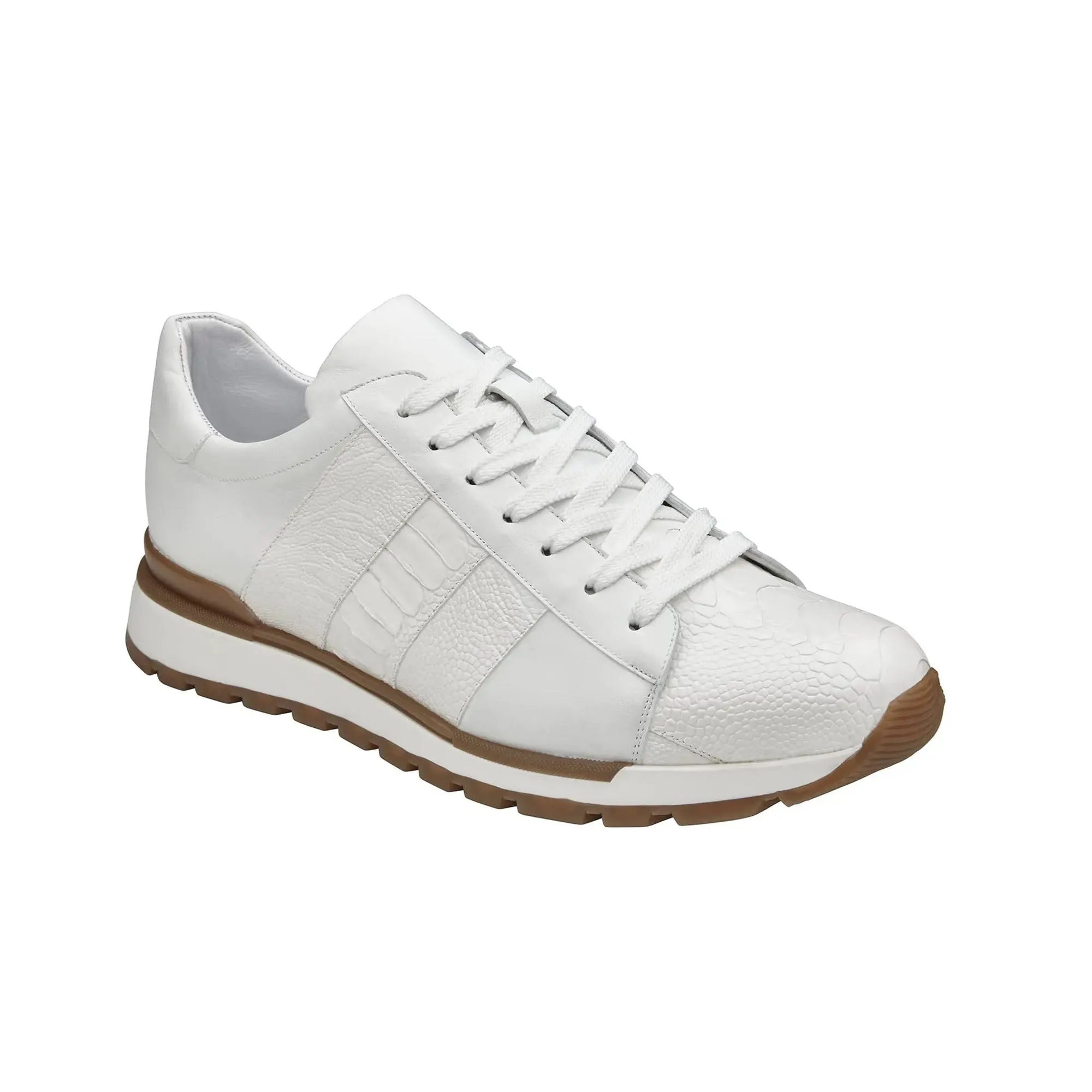 Belvedere Blake in White Color Block Exotic Skin Sneakers