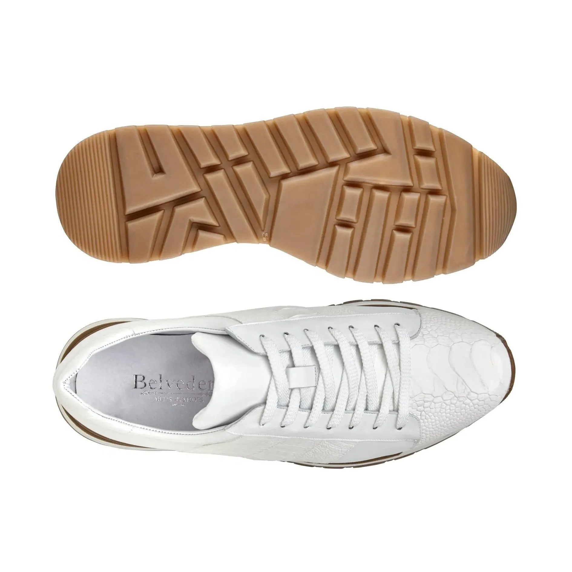 Belvedere Blake in White Color Block Exotic Skin Sneakers