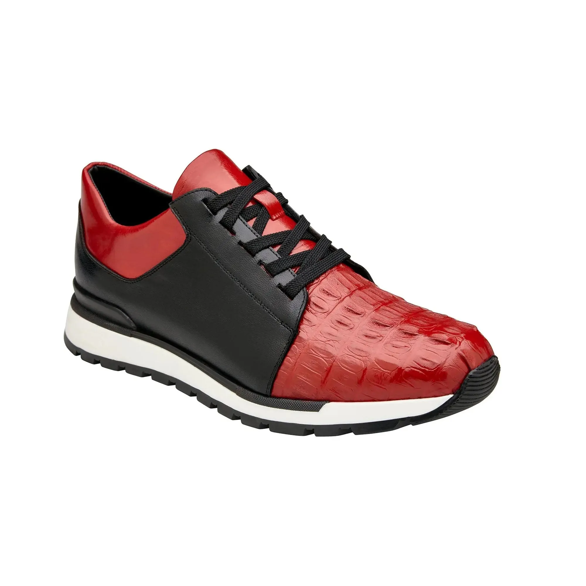 Belvedere Titan in Red / Black Caiman Crocodile & Leather Sneakers