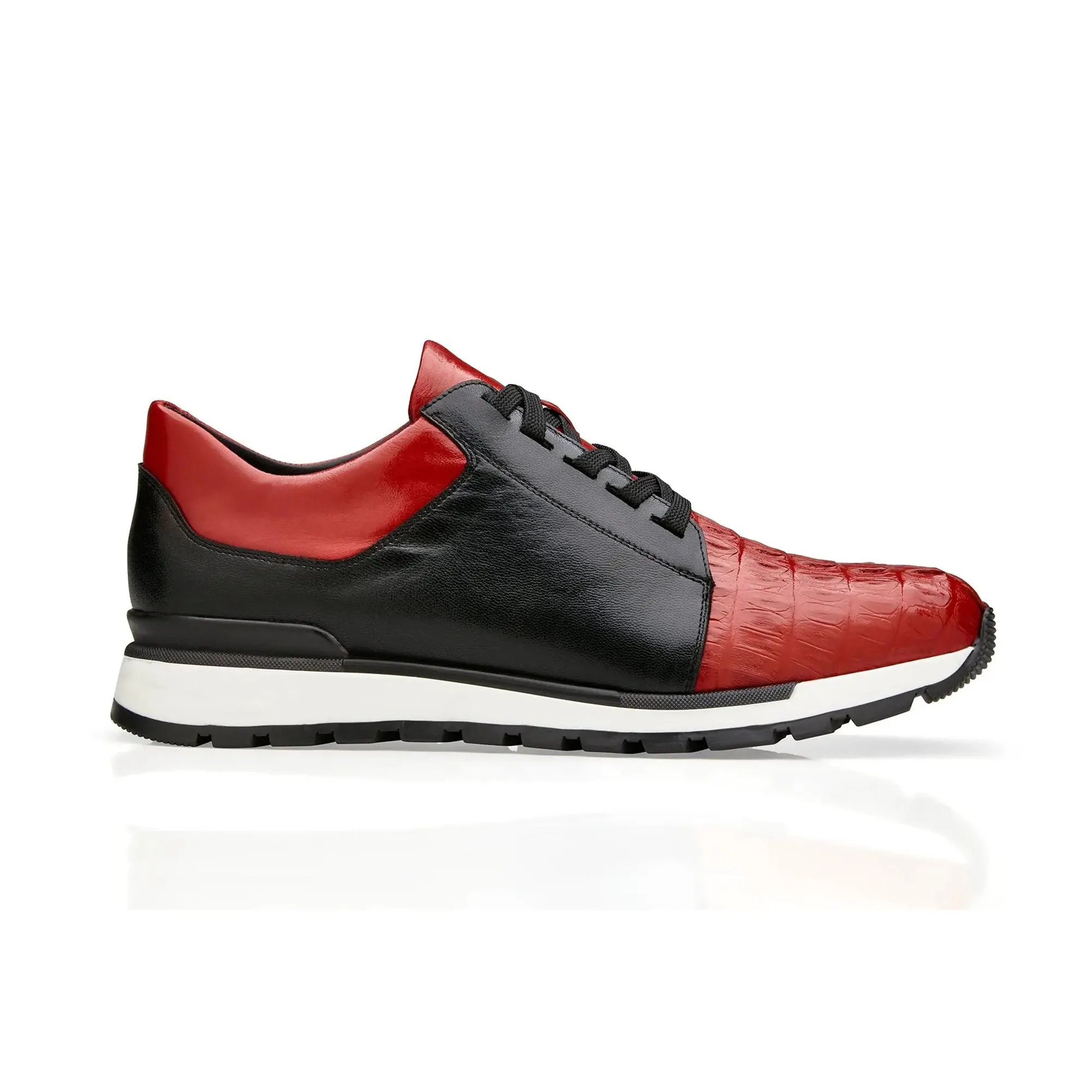 Belvedere Titan in Red / Black Caiman Crocodile & Leather Sneakers