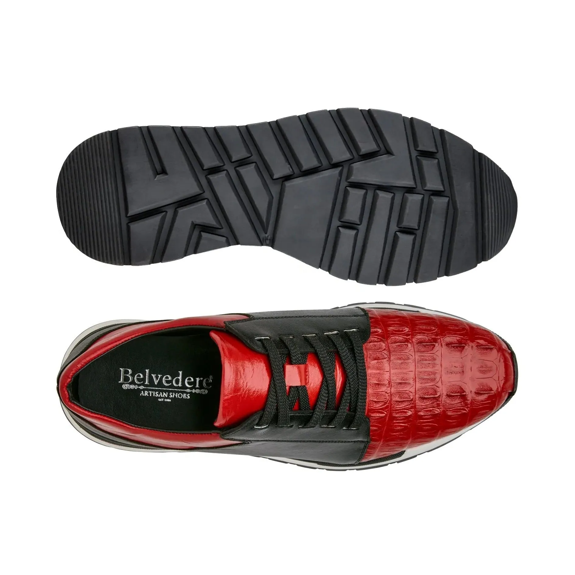 Belvedere Titan in Red / Black Caiman Crocodile & Leather Sneakers