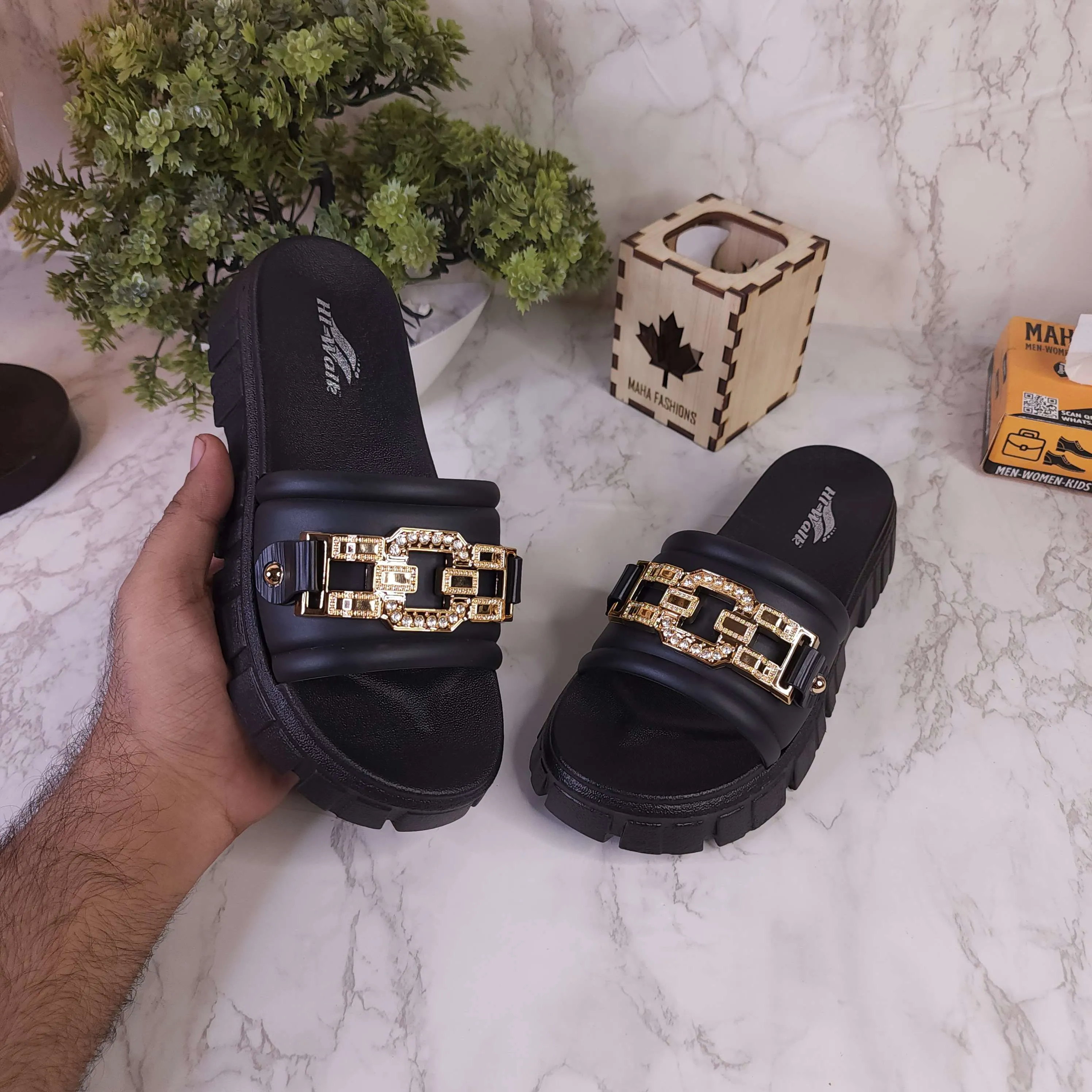 Black Buckle Slides