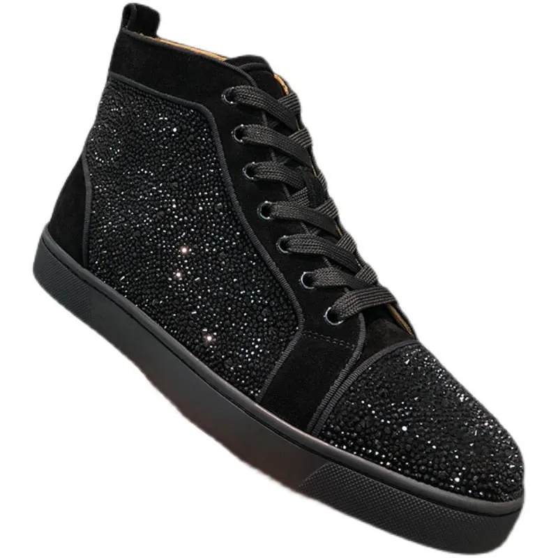 Black Suede Rhinestone High Top Sneakers