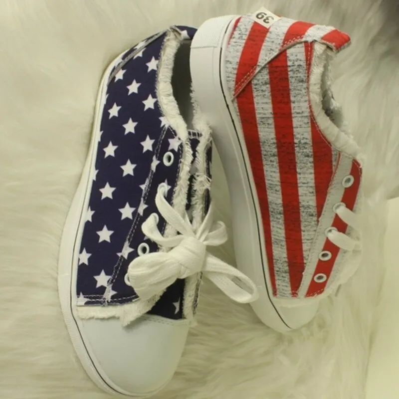 Blue Red Round Toe Casual Canvas Shoes Flat Sneakers Shoes