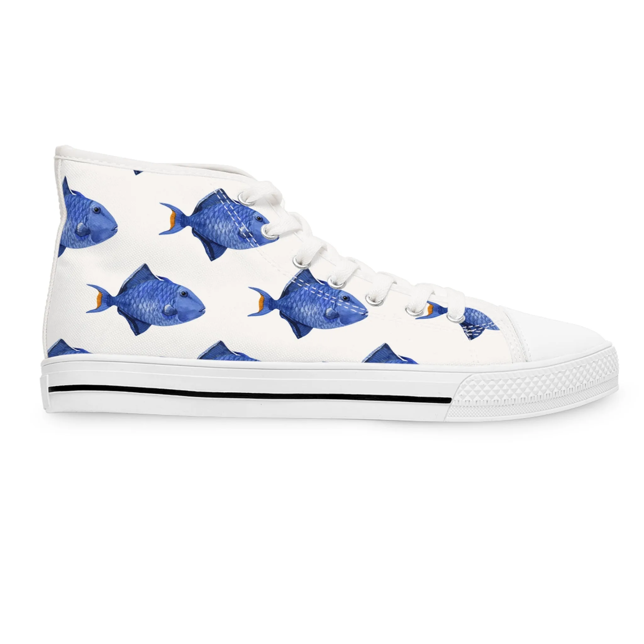 Blue Watercolor Angelfish Women's High Top Sneakers