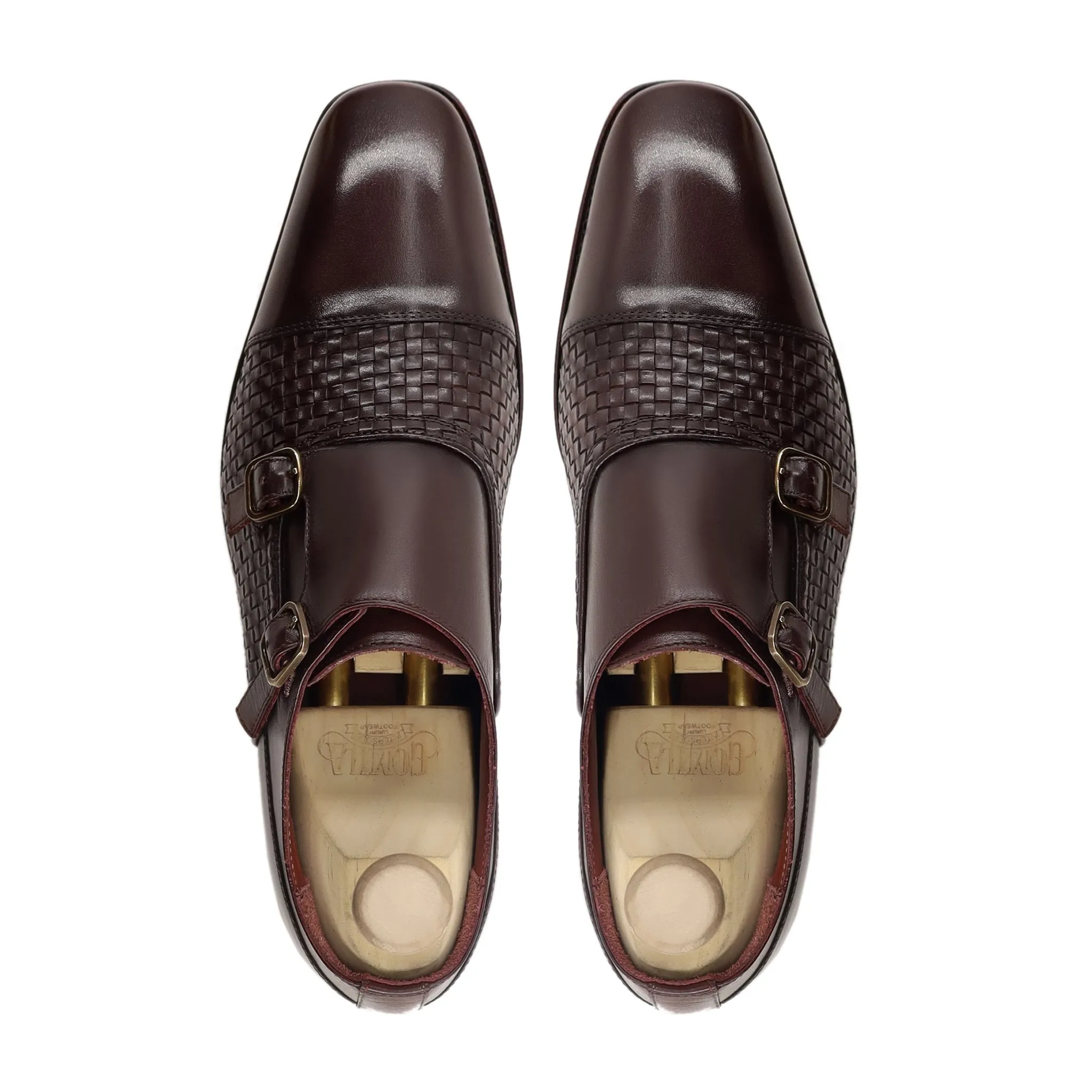 Brisa - Men's Dark Brown Hand Woven Calf Leather Double Monkstrap