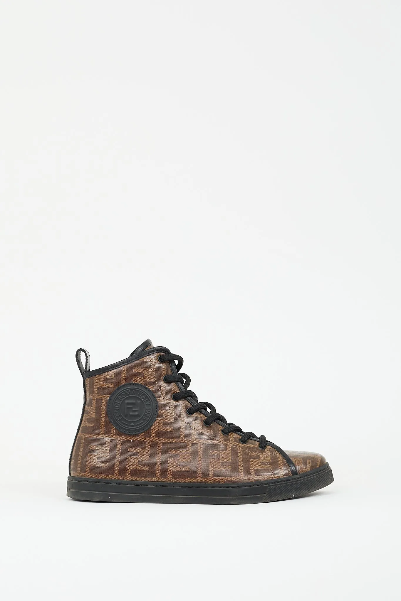 Brown Coated Canvas FF Zucca High Top Sneaker