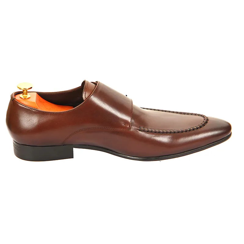 Brown Monk Buckle Slip-On Pointed Leather Shoes