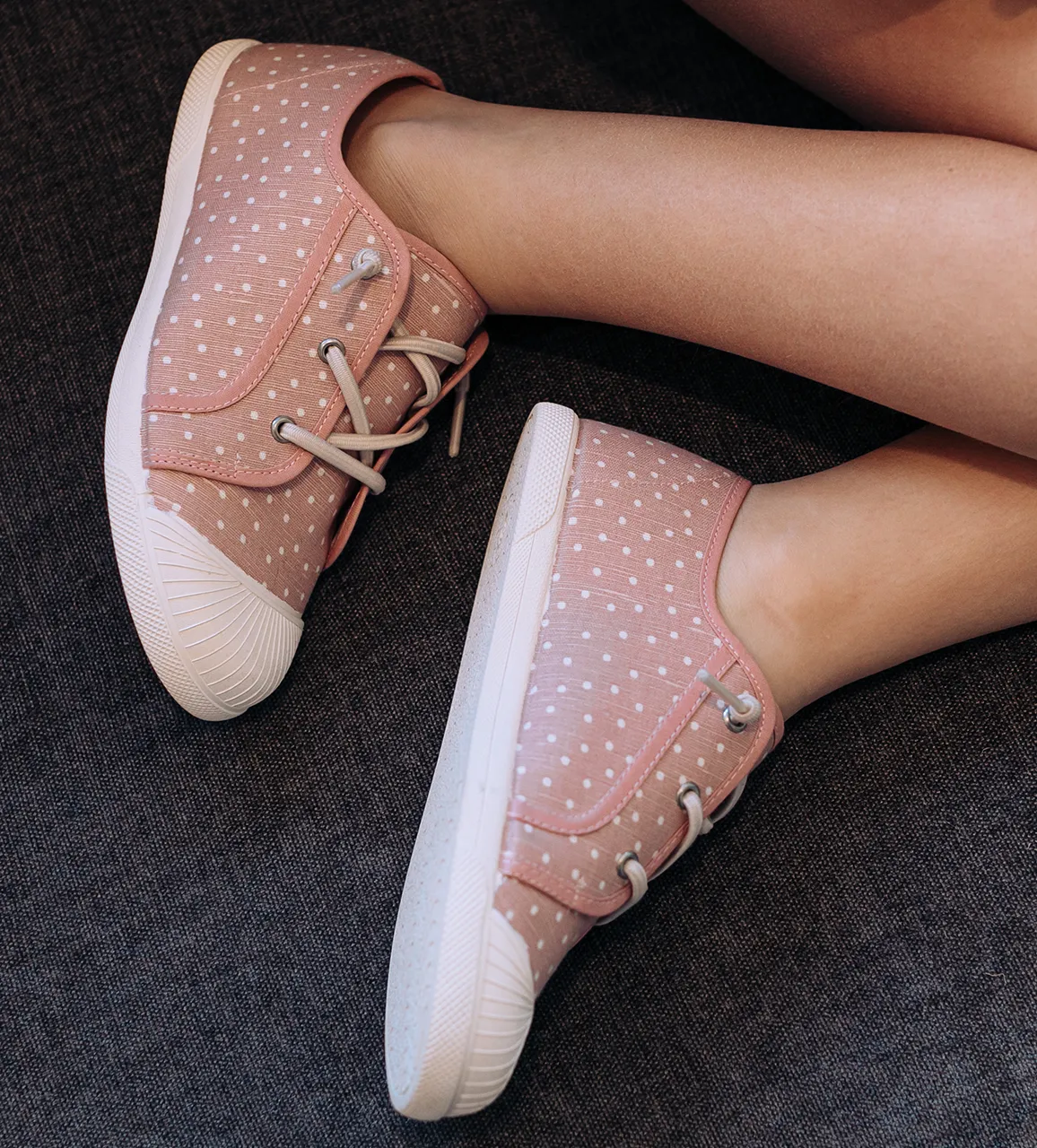 Canvas Elastic Sneaker in Pink Dots by childrenchic