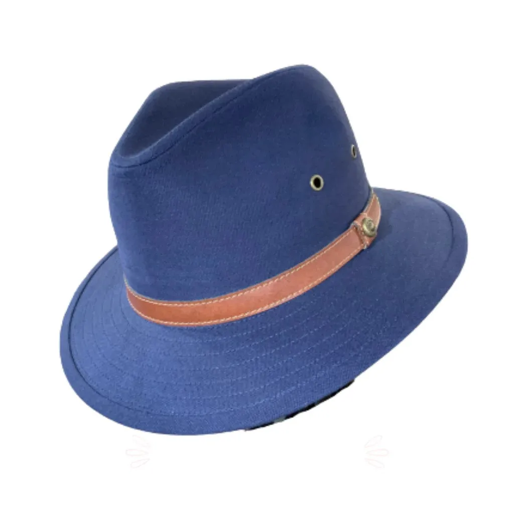 Canvas Fedora Hat - Natural | Navy