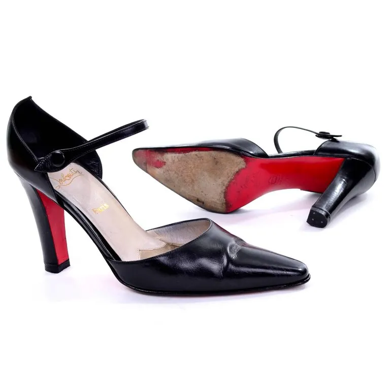 Christian Louboutin Mulano Vintage Black Leather Pumps w/ Red Soles Size 7