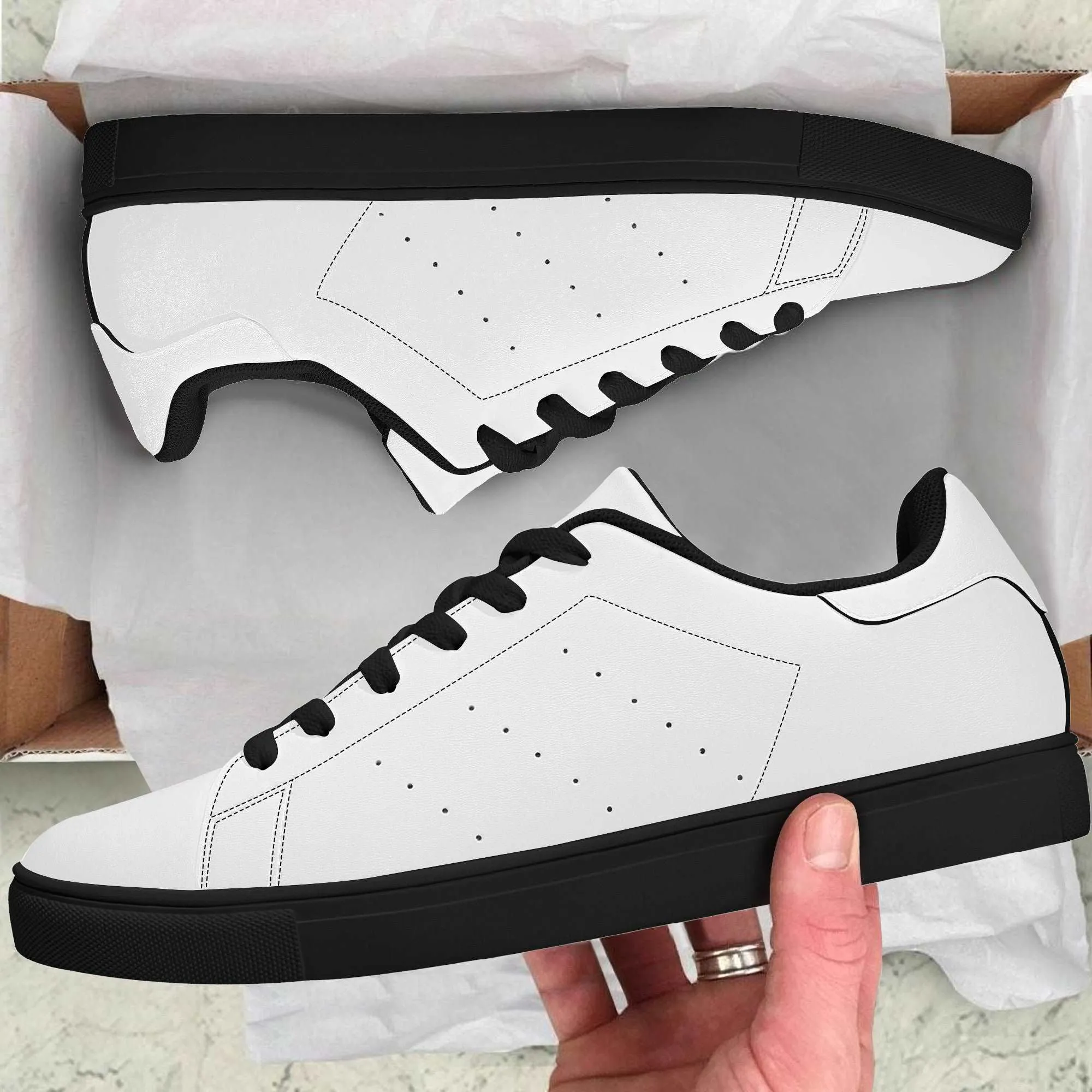 Create Your Own - Low Top Synthetic Leather Sneakers - Black