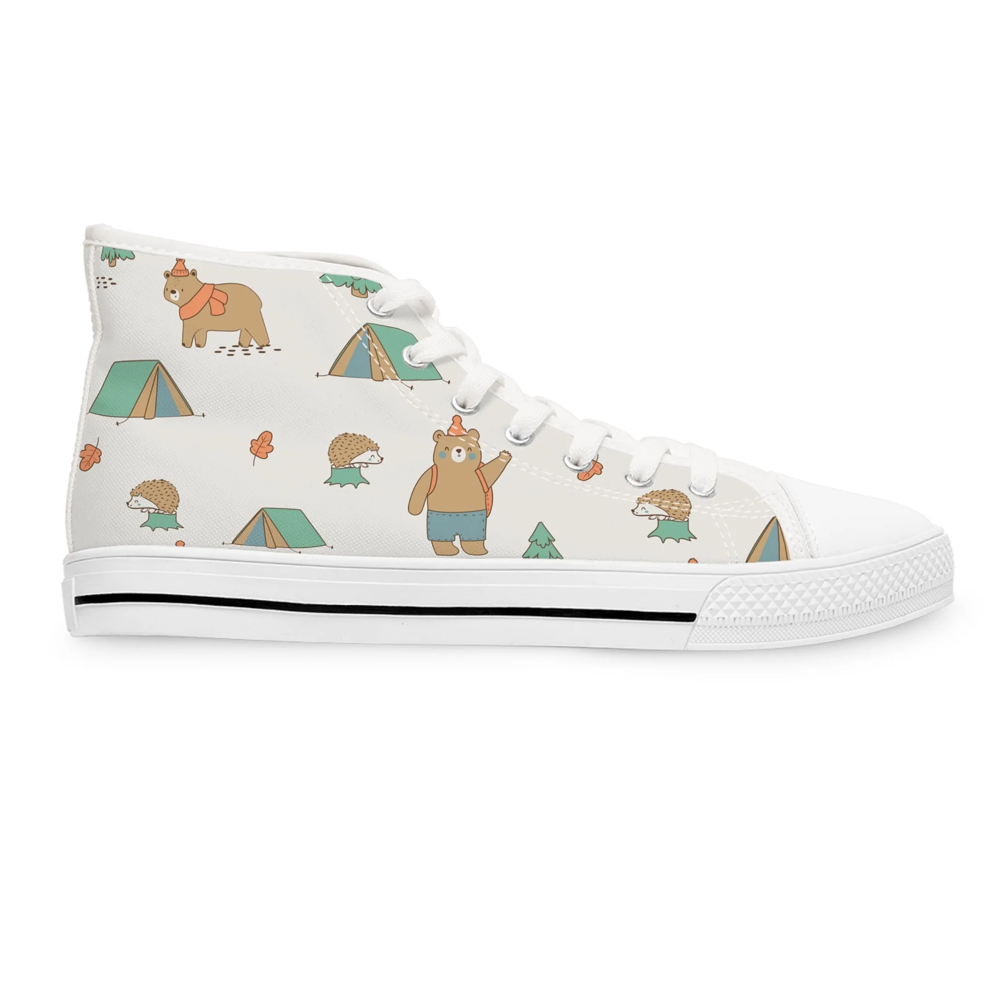 Cute Bear Hedgehog and Tent Women's High Top Sneakers