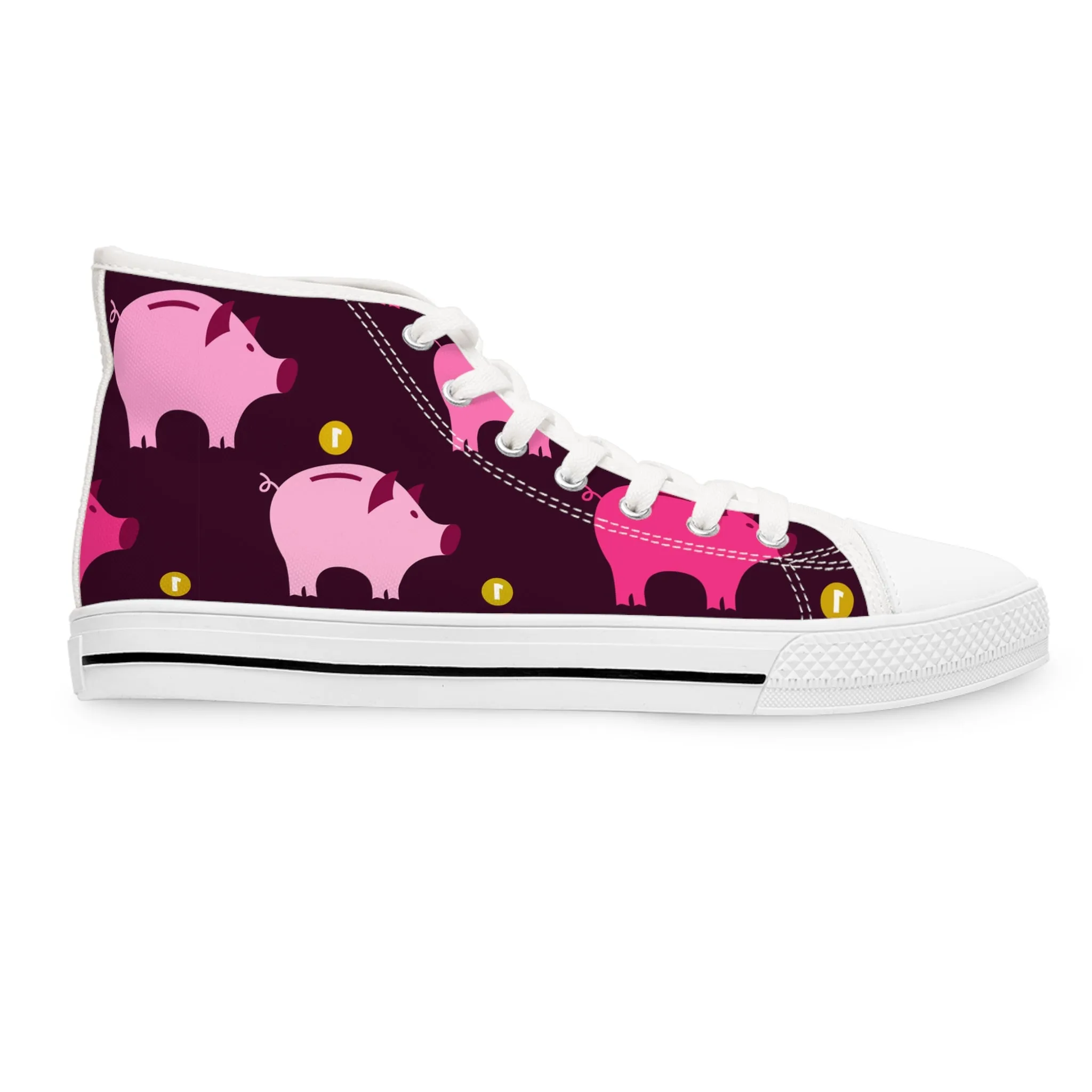 Cute Pink Piggy Bank Women's High Top Sneakers