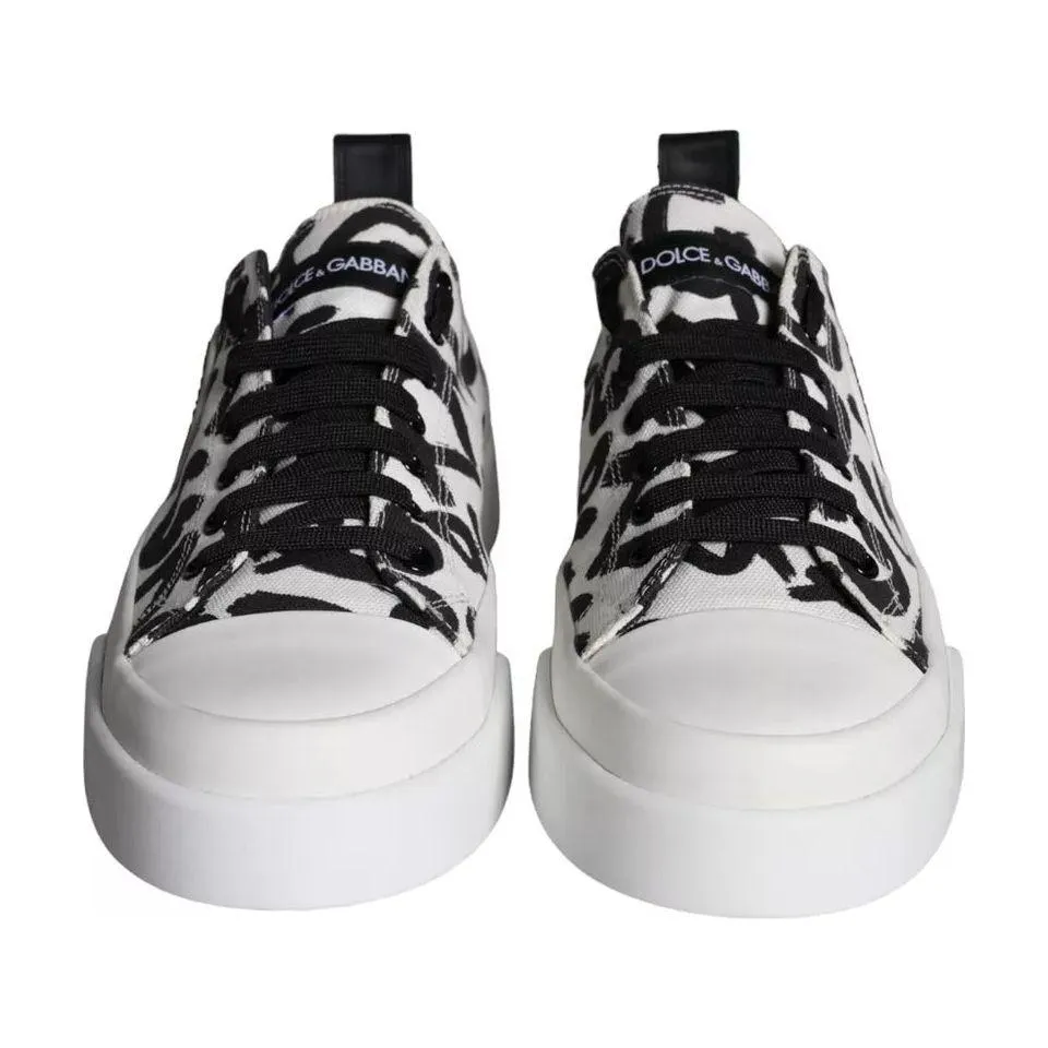 Dolce & Gabbana Black White Canvas Low Top Sneakers Men Shoes