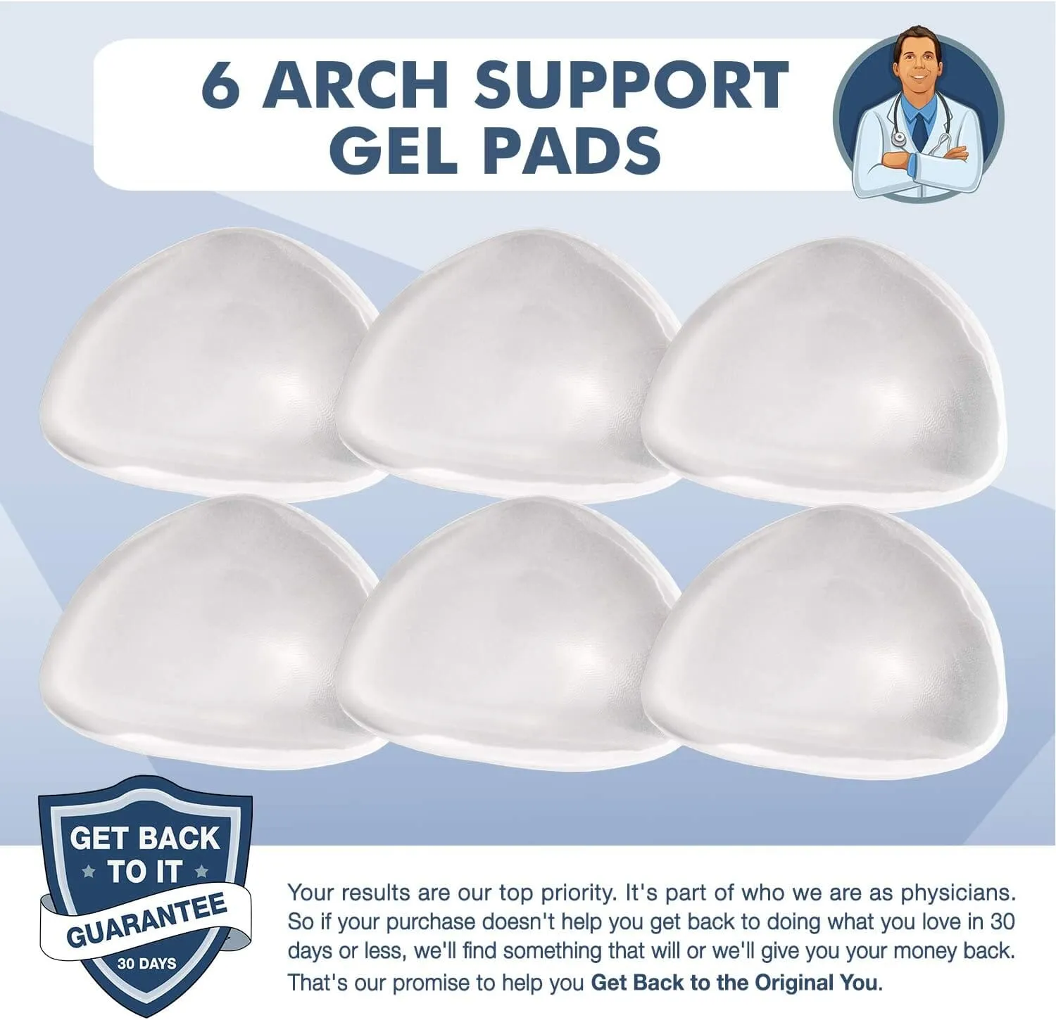 Dr. Frederick's Original Peel & Stick Foot Arch Support Gel Pads - 6 Pieces - High Arch Cushions - Relieves Pain from PES Cavus