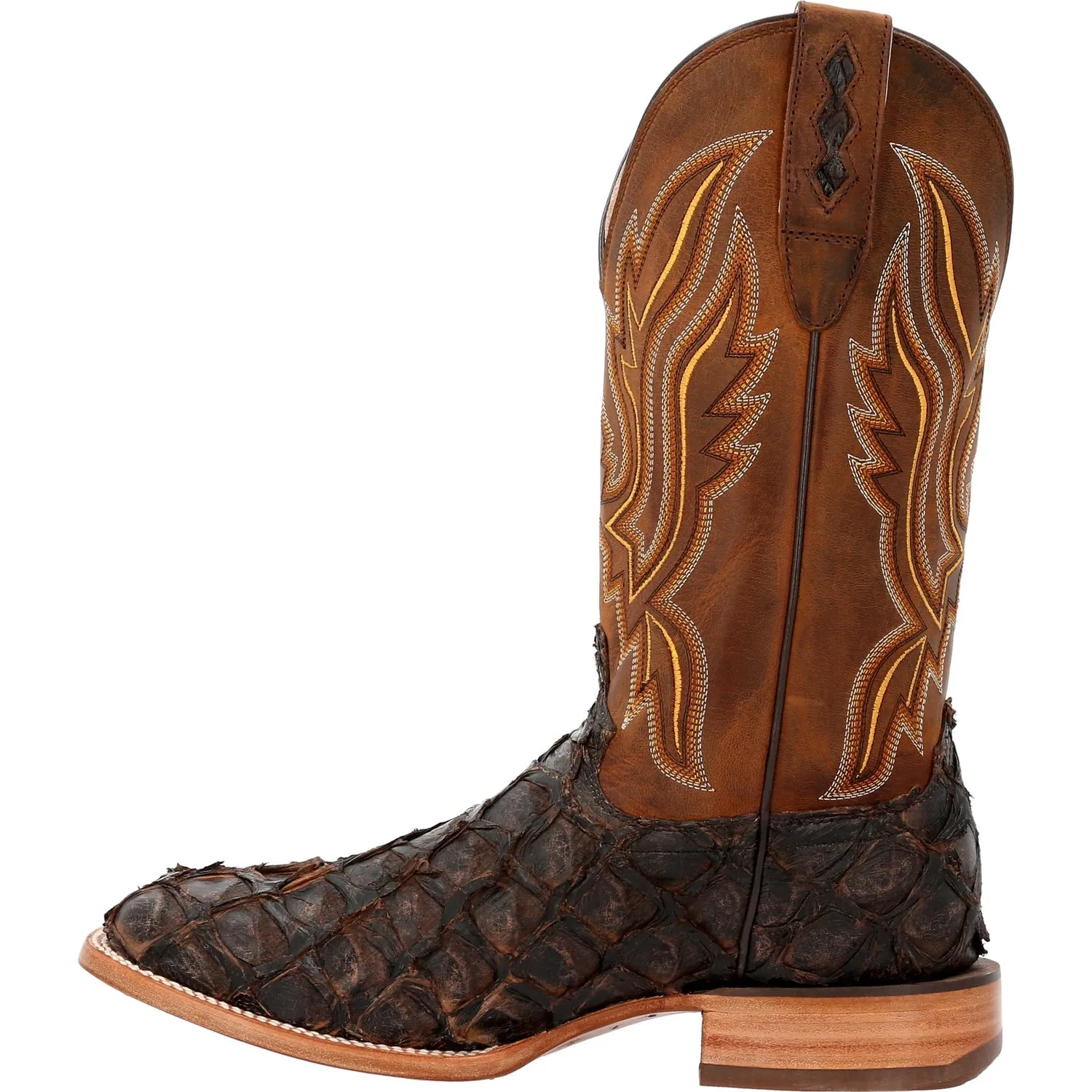 Durango Mens Premium Western Dark Brown/Black Pirarucu Cowboy Boots