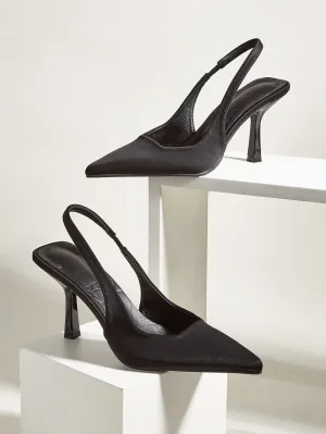 Elegant Black Pumps For Women, Minimalist Point Toe Stiletto Heeled Slingback Pumps