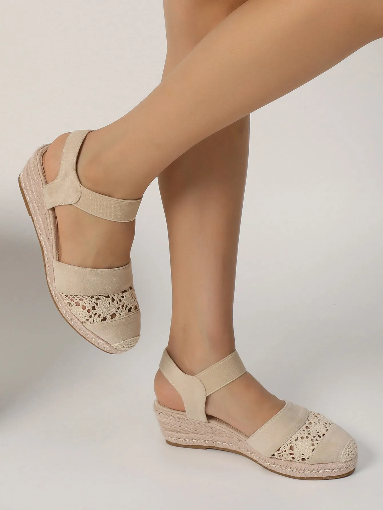 EMERY ROSE Hollow Out Cap Toe Espadrille Wedge Court Shoes