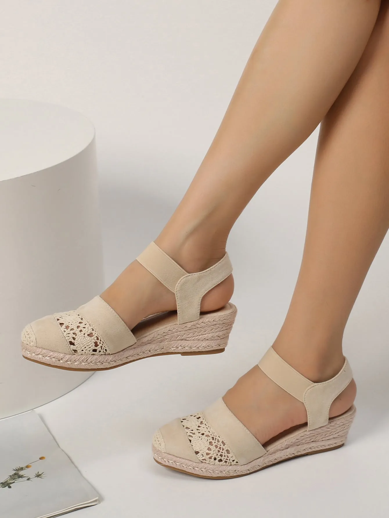 EMERY ROSE Hollow Out Cap Toe Espadrille Wedge Court Shoes