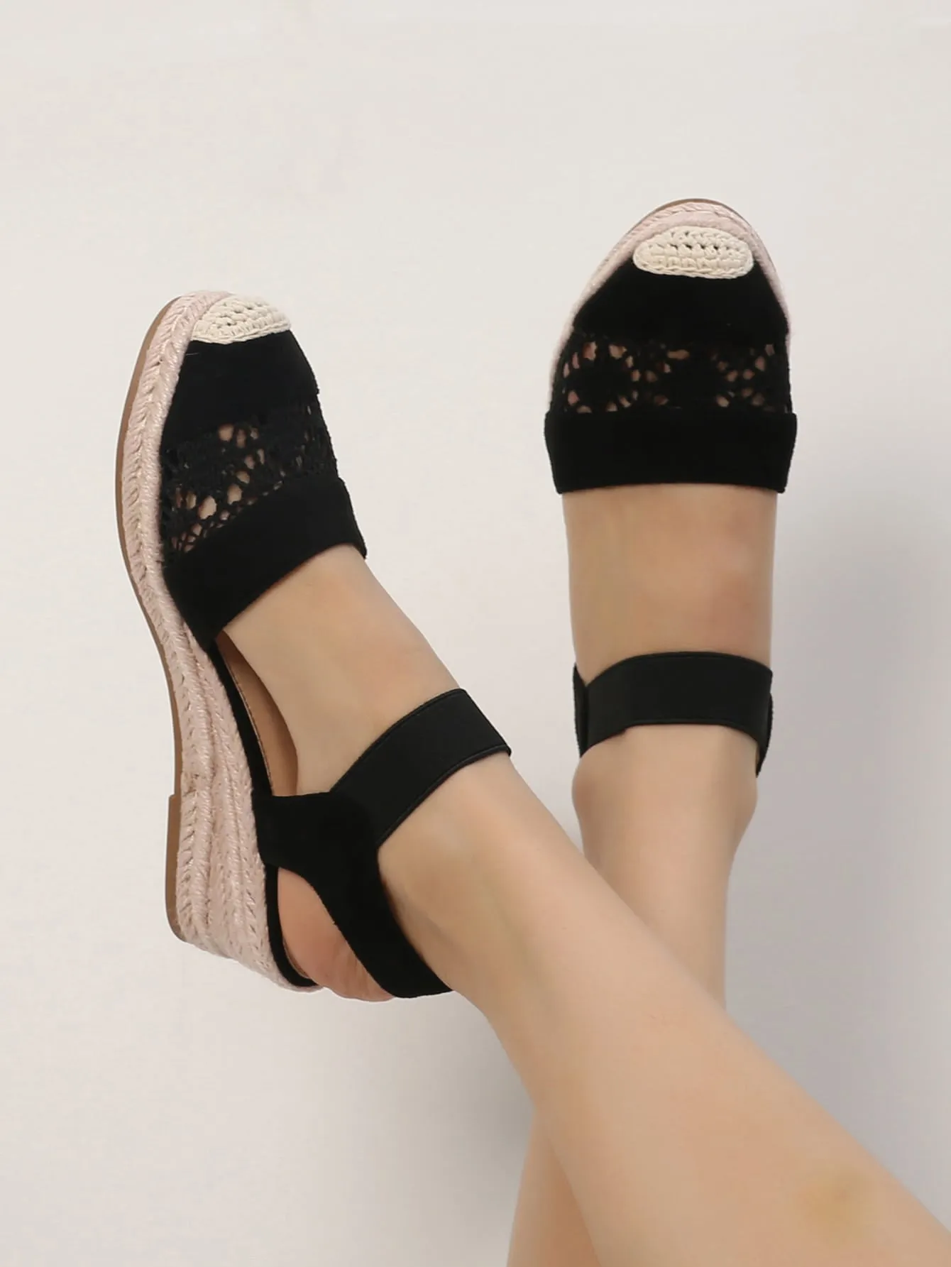 EMERY ROSE Hollow Out Cap Toe Espadrille Wedge Court Shoes