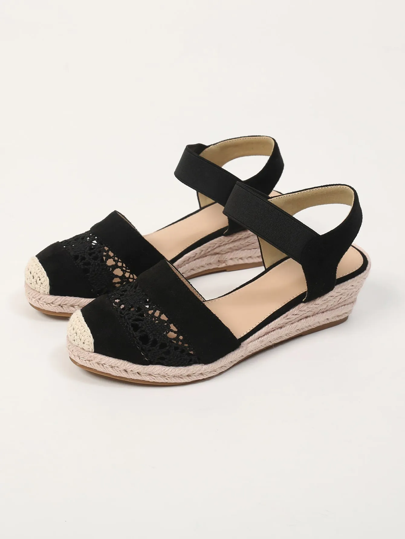 EMERY ROSE Hollow Out Cap Toe Espadrille Wedge Court Shoes