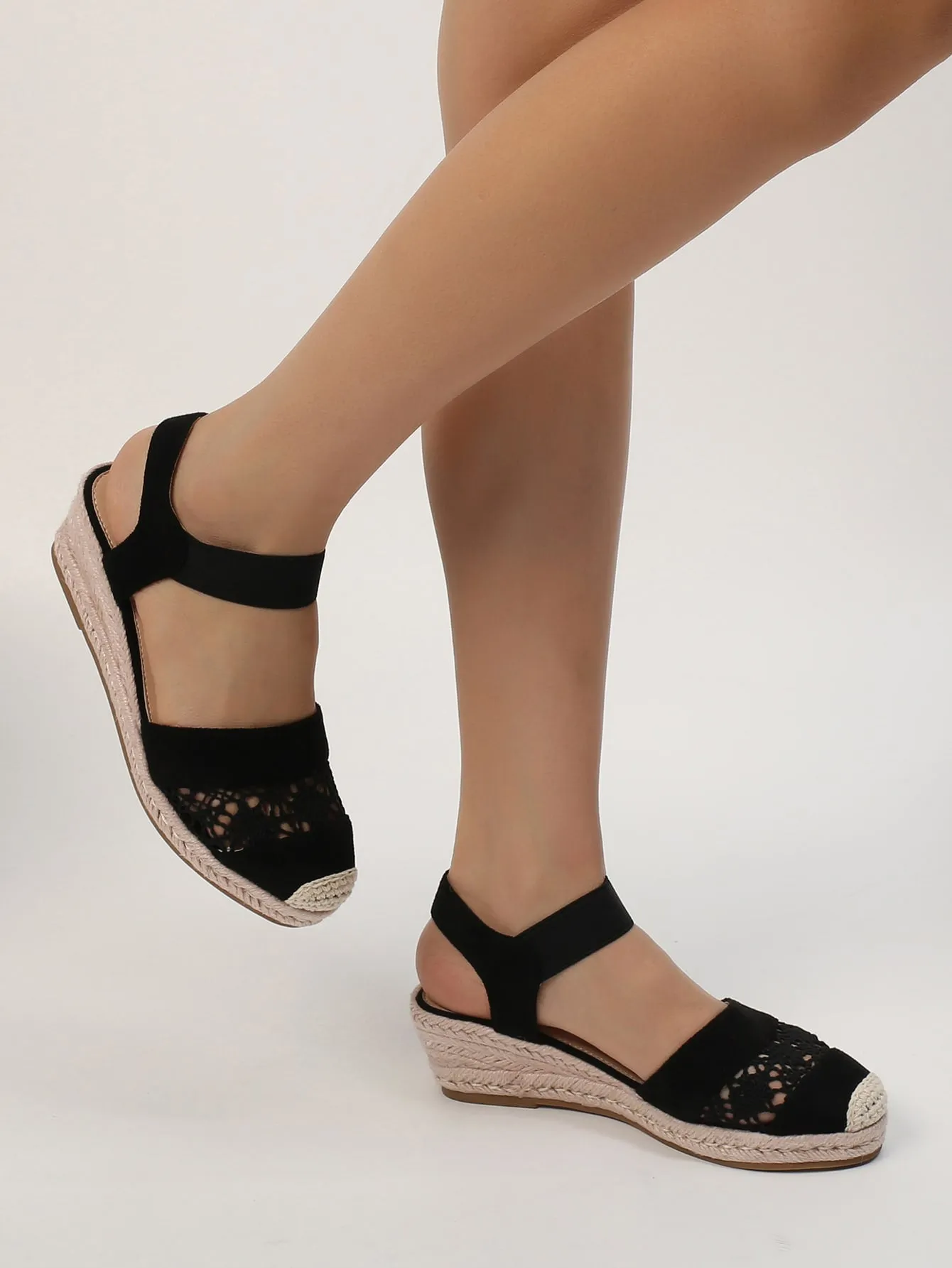 EMERY ROSE Hollow Out Cap Toe Espadrille Wedge Court Shoes