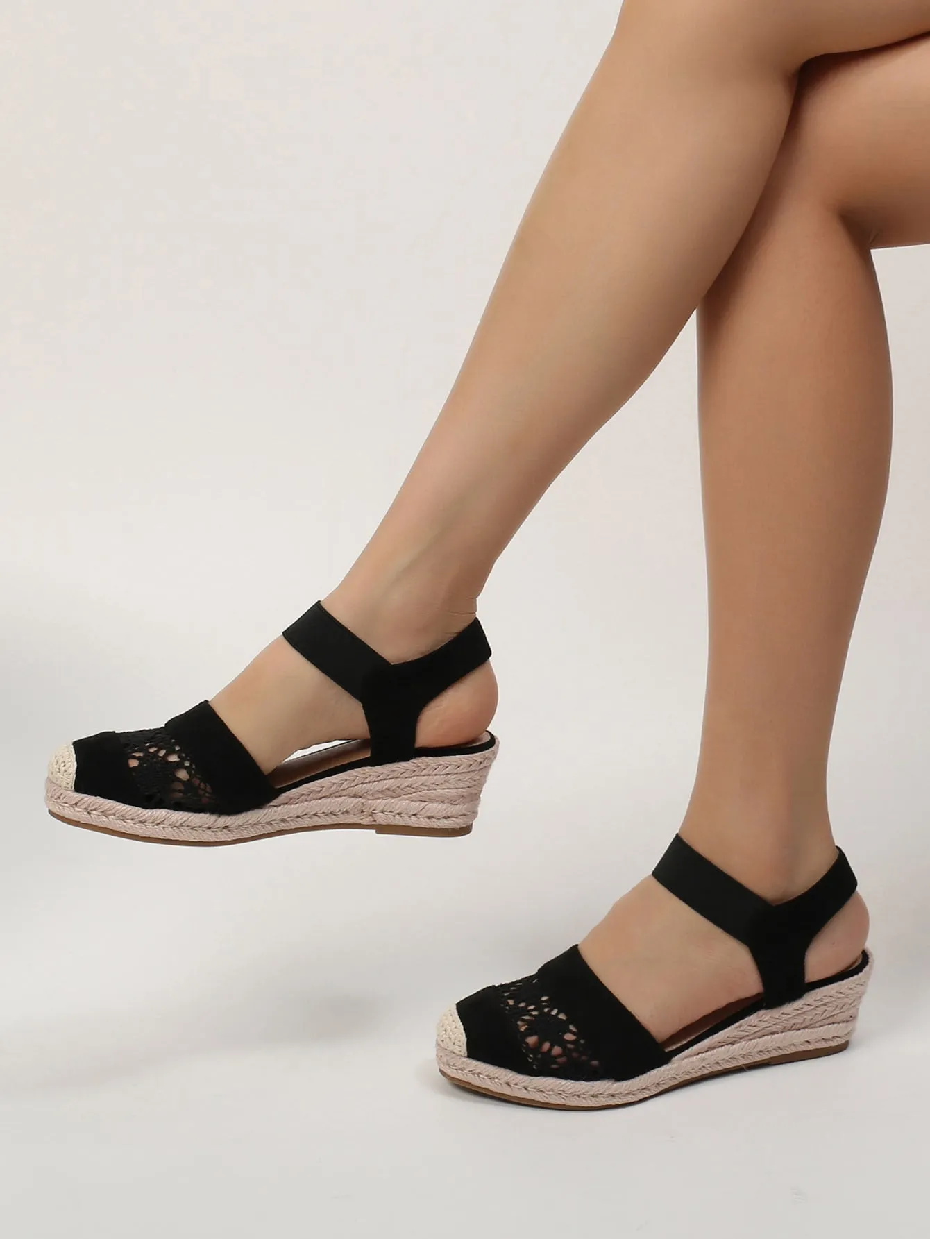 EMERY ROSE Hollow Out Cap Toe Espadrille Wedge Court Shoes