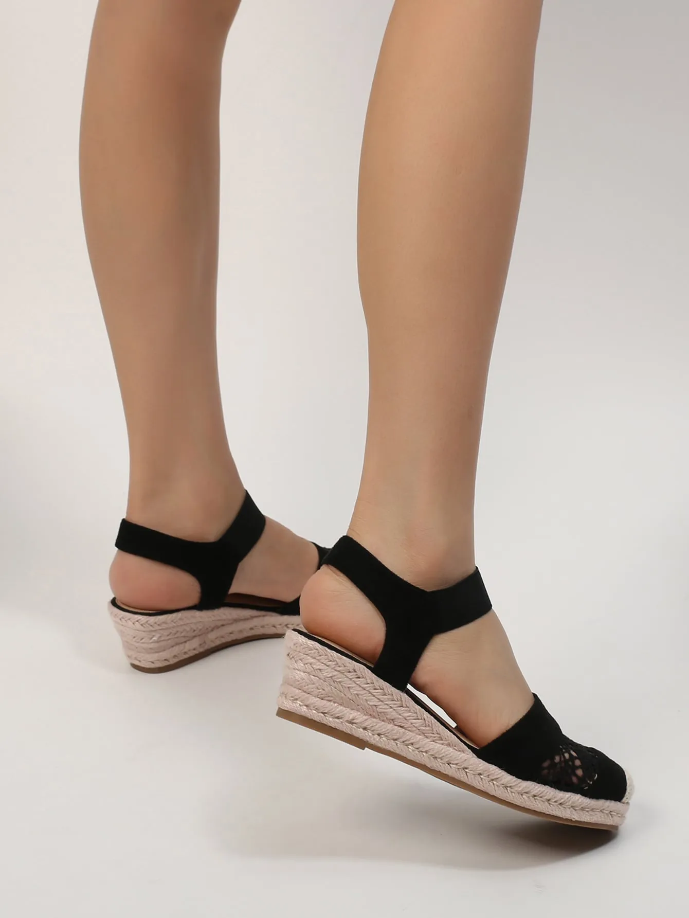 EMERY ROSE Hollow Out Cap Toe Espadrille Wedge Court Shoes