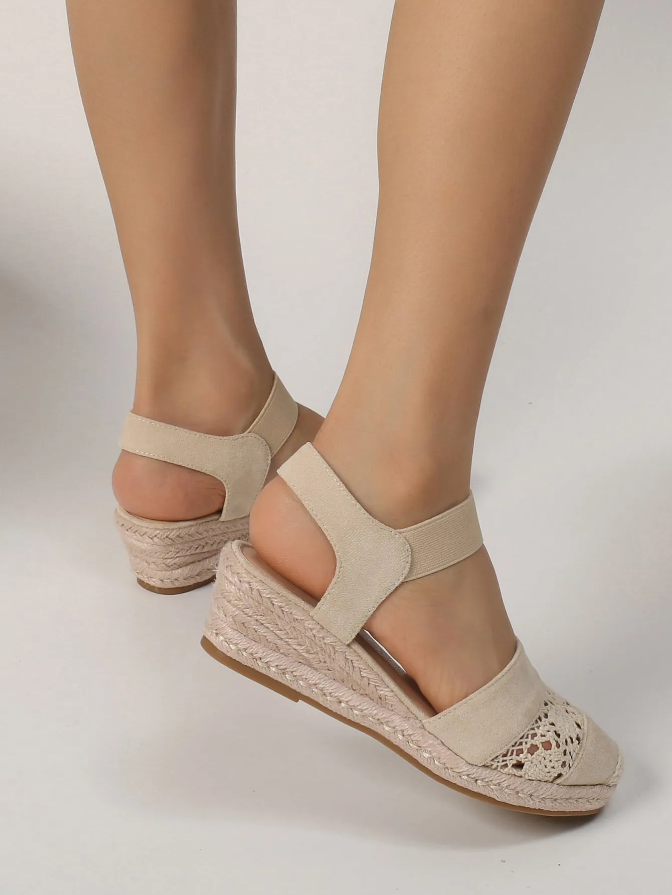 EMERY ROSE Hollow Out Cap Toe Espadrille Wedge Court Shoes