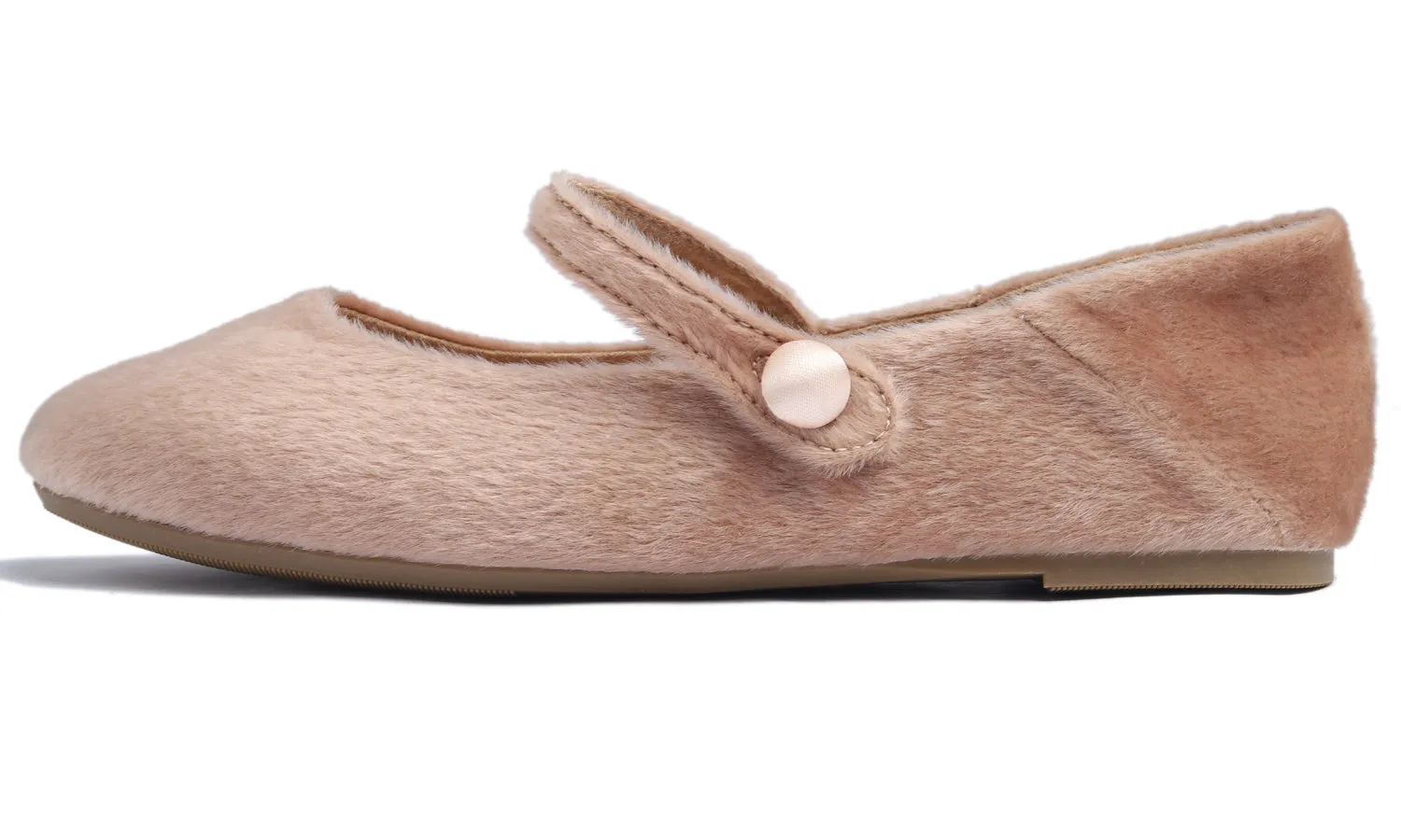 Feversole Women's Mary Jane Fashion Round Toe Easy Buckle Slip On Cozy Warm Flats Milk Tea Taupe Plush