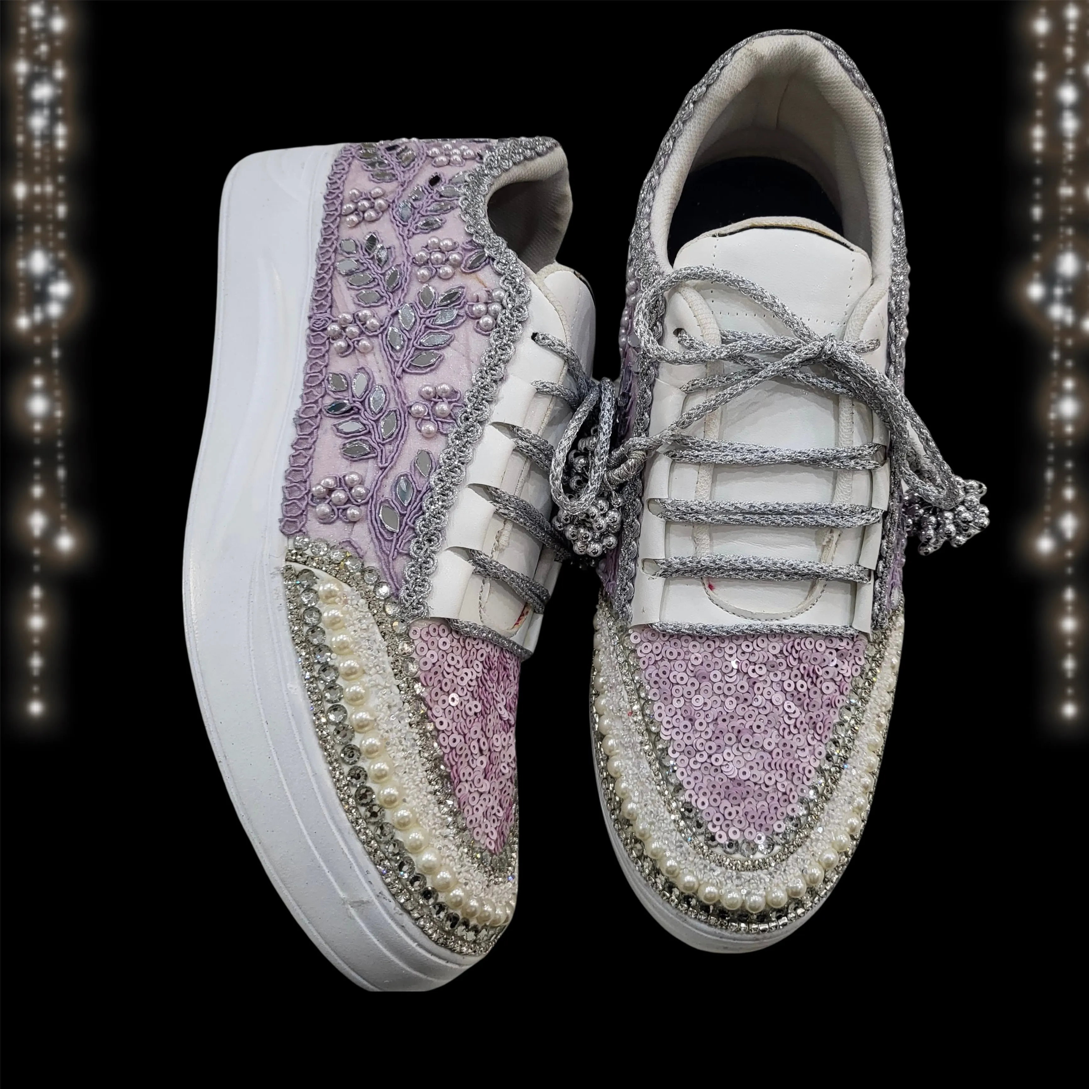 Funky N Trendy purple / lilac/ lavender embroidery work bridal sneakers/ bridesmaid sneaker / hancrafted sneakers / purple sneakers / white sneakers