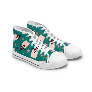 Ghost with Blue Background Women's High Top Sneakers