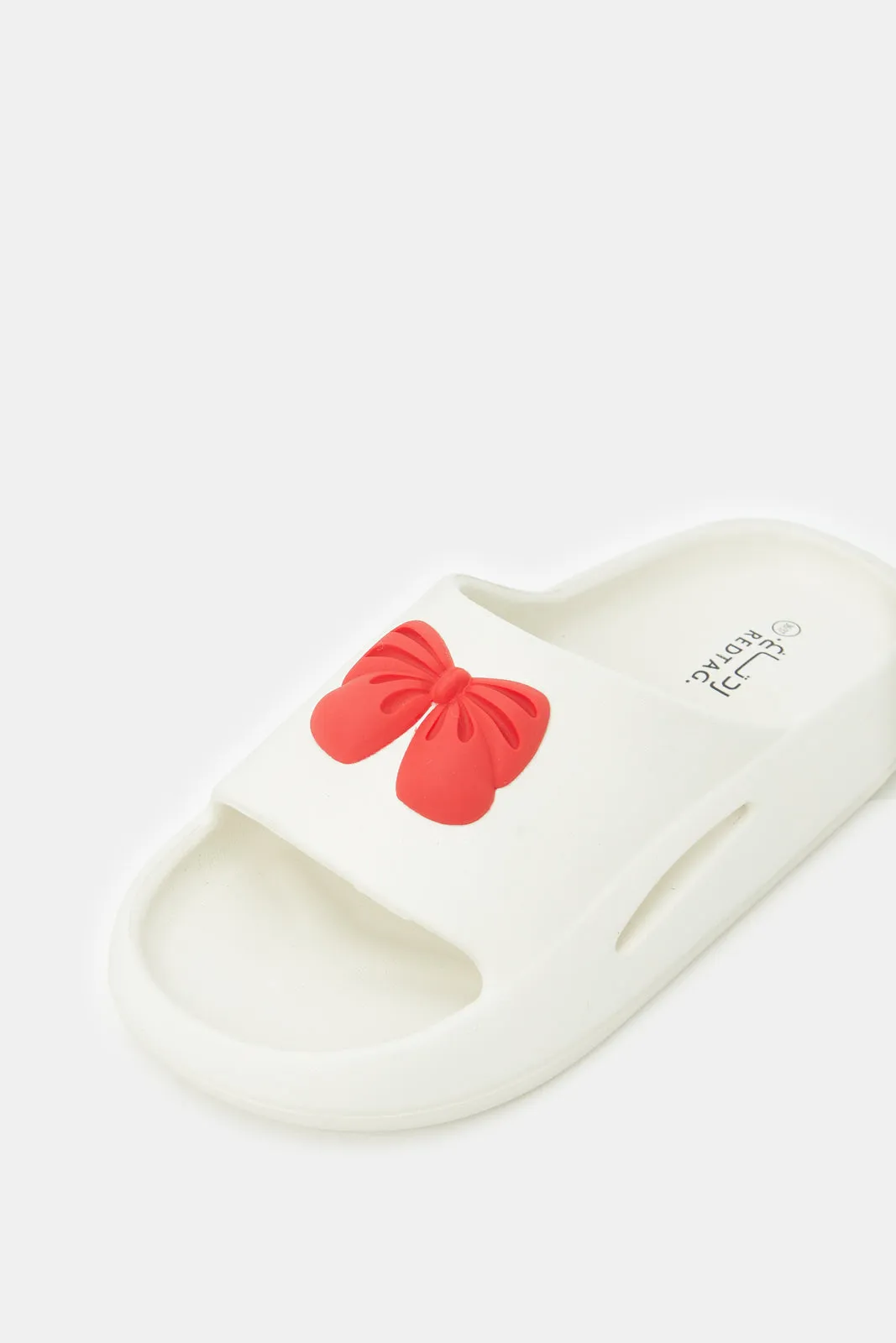 Girls Cream Bow Patch Slide