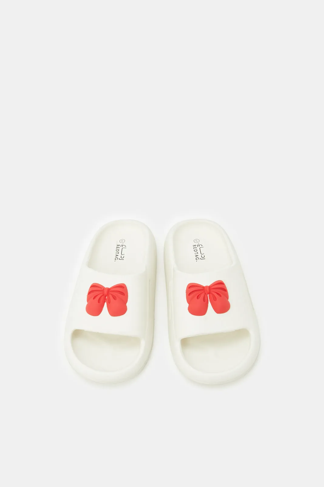 Girls Cream Bow Patch Slide