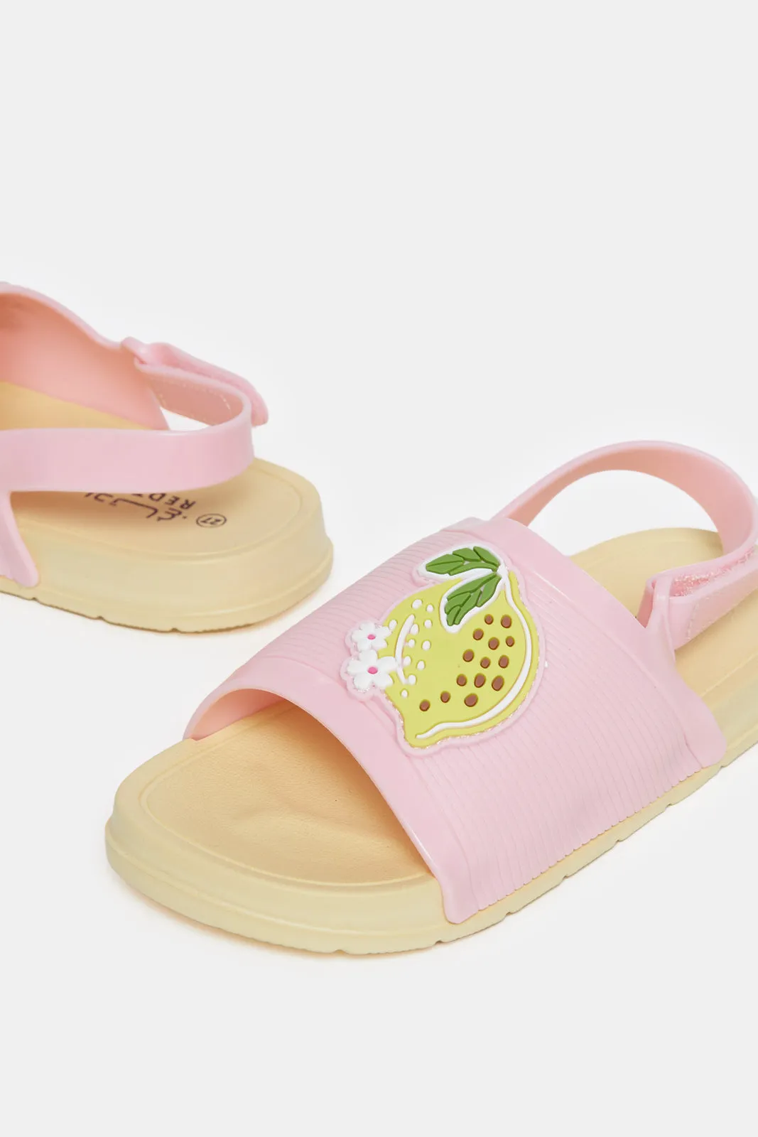 Girls Yellow And Pink Embellished Patch Slide