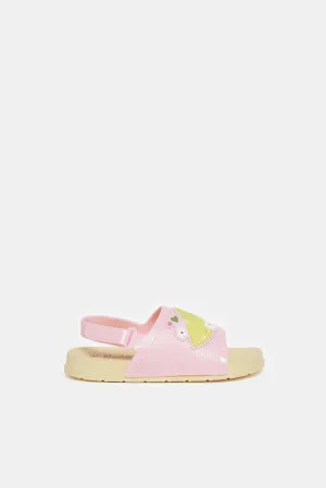 Girls Yellow And Pink Embellished Patch Slide