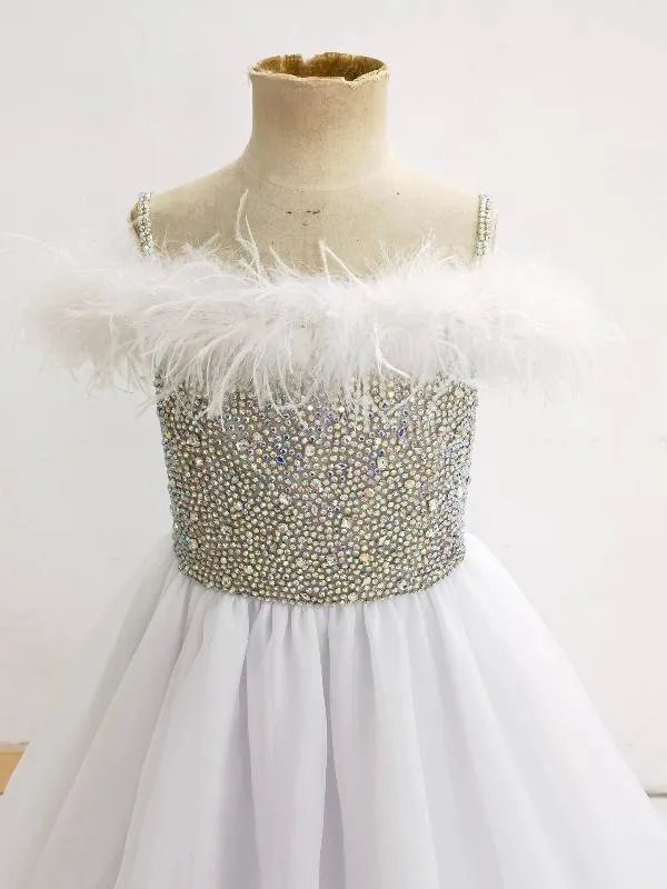 Glitz Miss Teen Sparkly Evening Gown with Feather