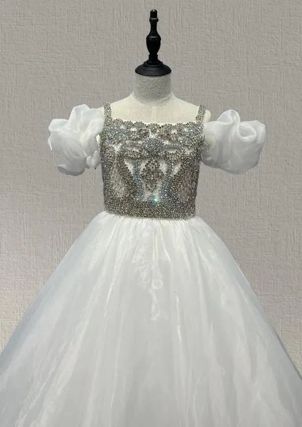 Glitz White Little Girls Stunning Evening Gown